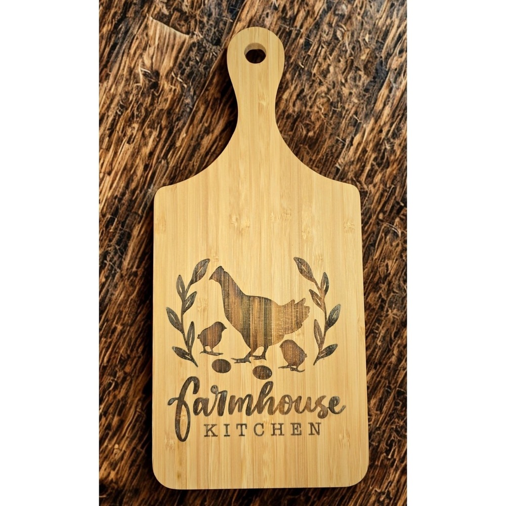 Handmade Farmhouse Bamboo Cutting Board Chicken Kitchen Personalized 11x7 Brown